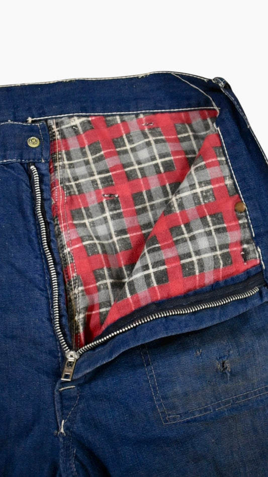 40’s 50’s Flannel lined farmers denim pants 28x29