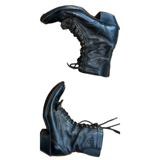 Leather lace up Fringe Aztec Boots -W-9 / M-8