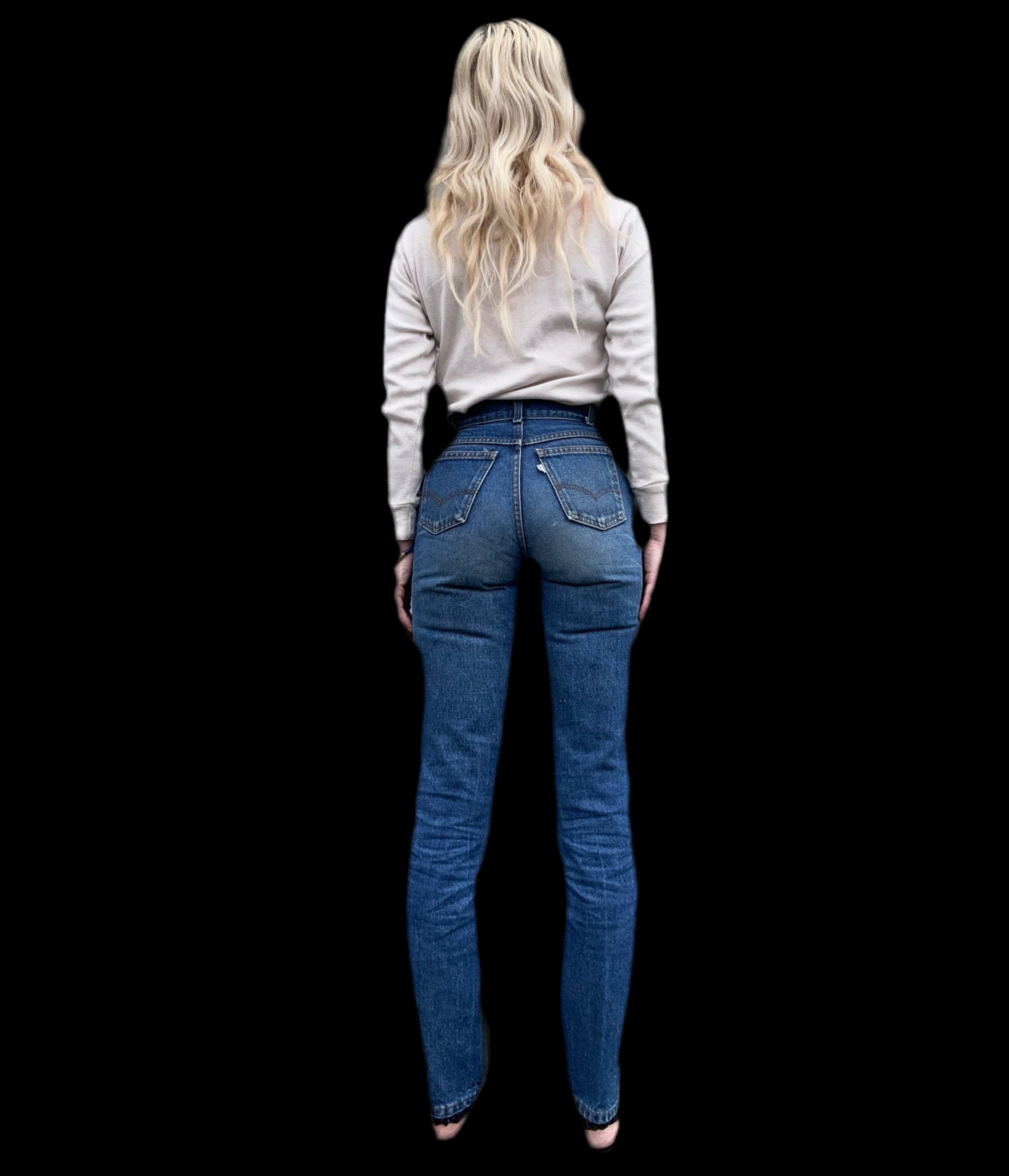 80's Levi's double horse white tab slim denim jeans - 26 x 30