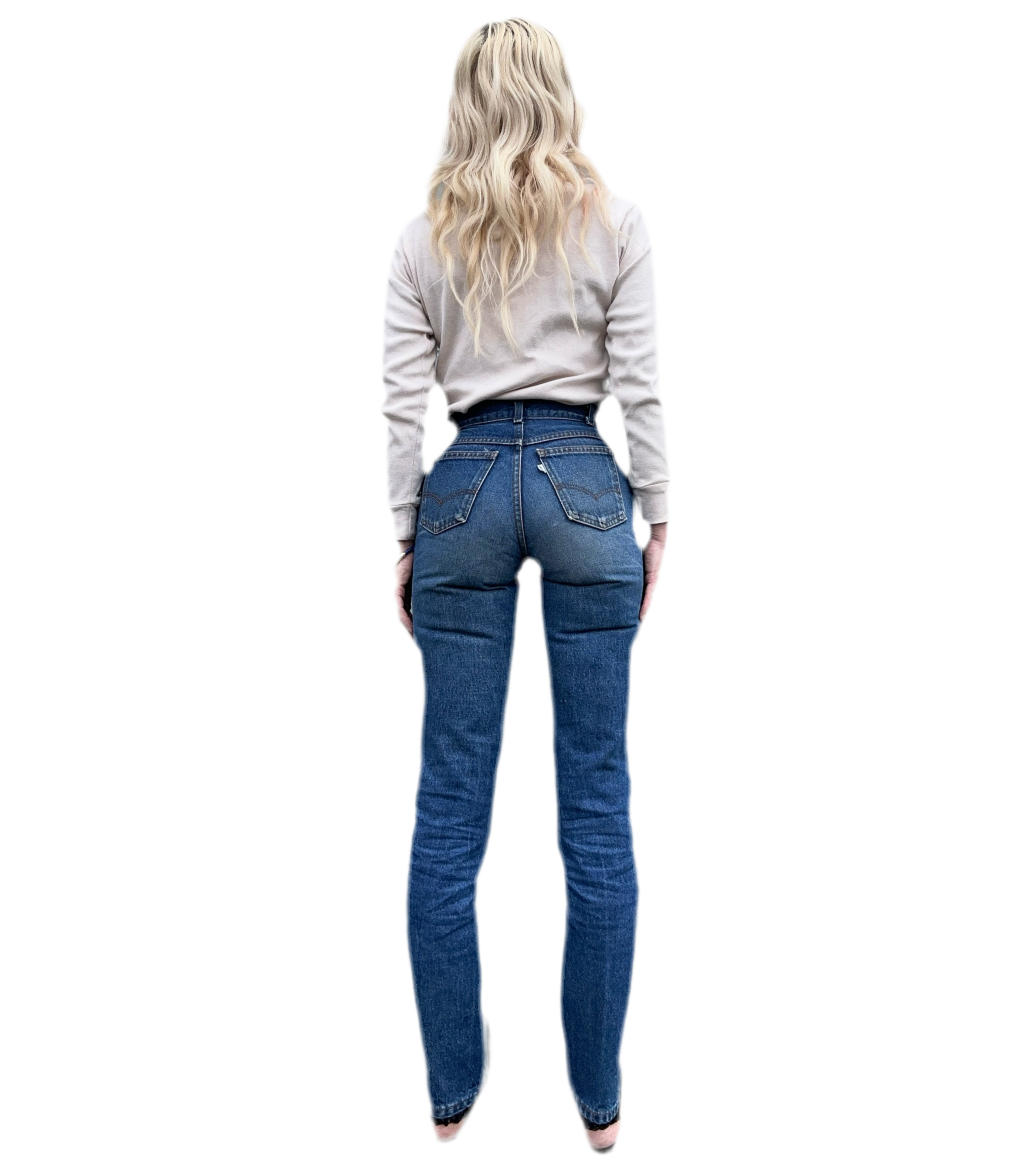 80's Levi's double horse white tab slim denim jeans - 26 x 30