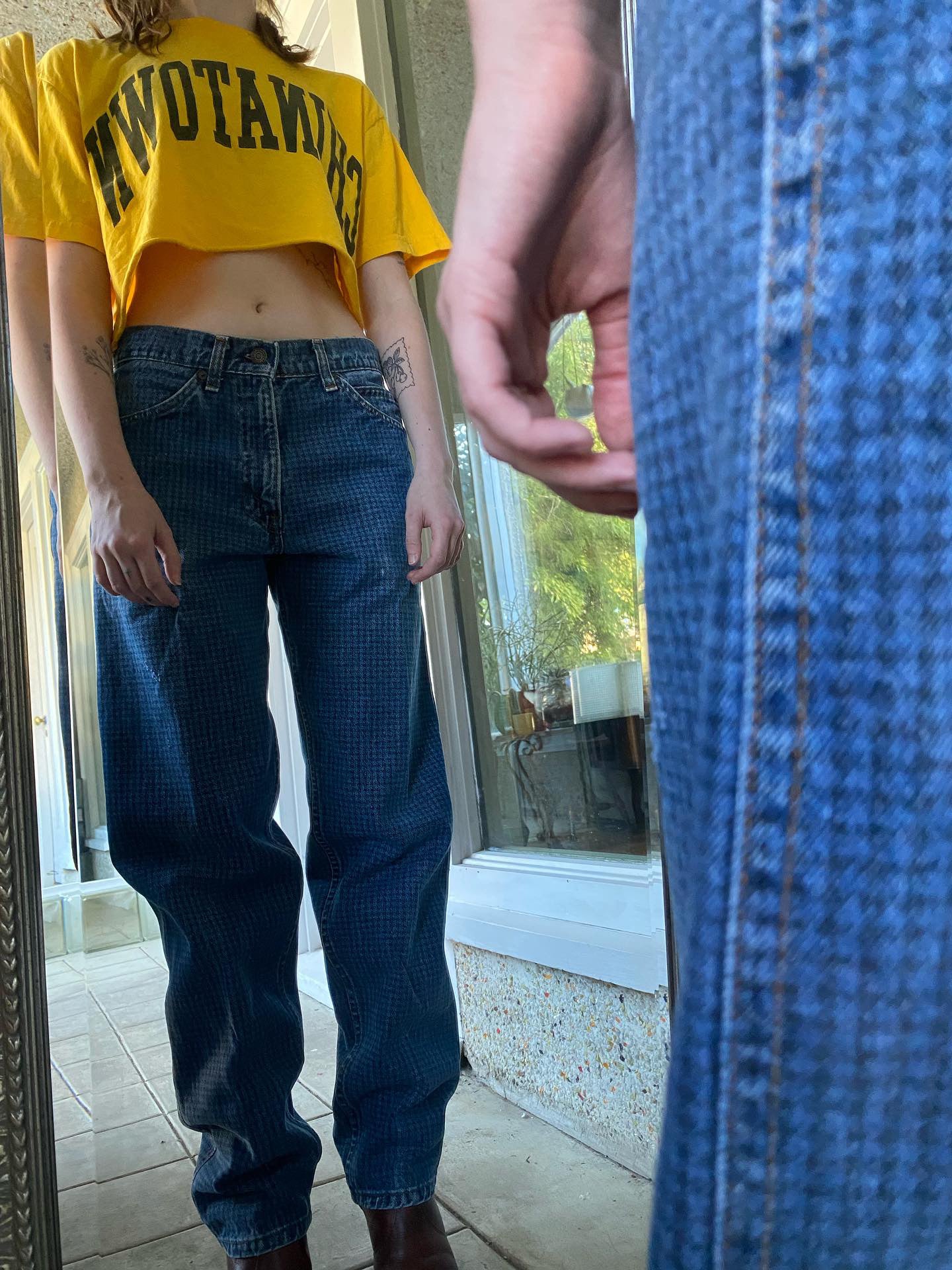 Levi's orange tab medium wash houndstooth pattern denim jeans (26)